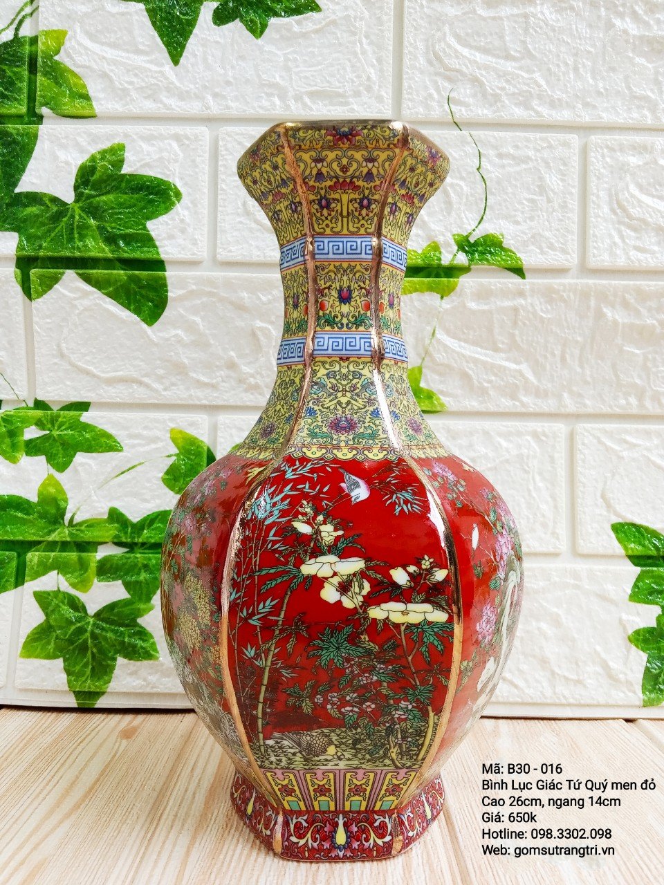 BÌNH LỤC GIÁC TỨ QUÝ MEN ĐỎ